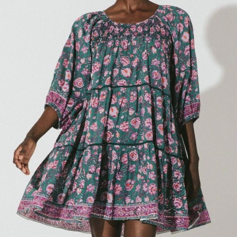 Cleobella Floral Mini Dress in Green and Purple